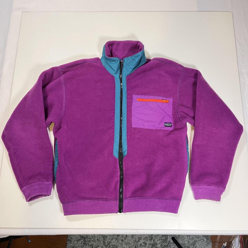 Vintage Patagonia Fleece Jacket Full Zip 90s USA Synchilla Womens Purple Teal